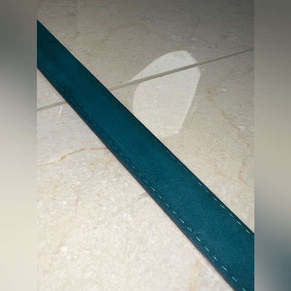 Maison Boinet Skinny Nubuck Leather Belt in Deep Turquoise w Gold Buckle 75 - Picture 9 of 16